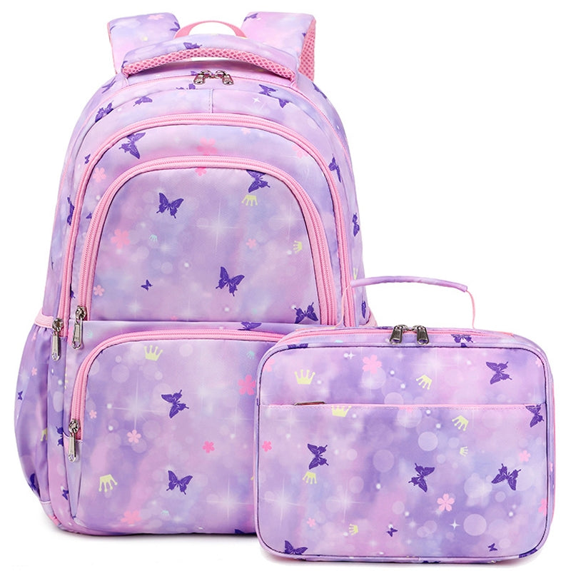Kids Backpack With Lunch Box School Backpacks Blue Pink Purple Book Bags  For Girls Cute Butterfly Backpack Set With Lunch Pail Pencil Case Bookbag