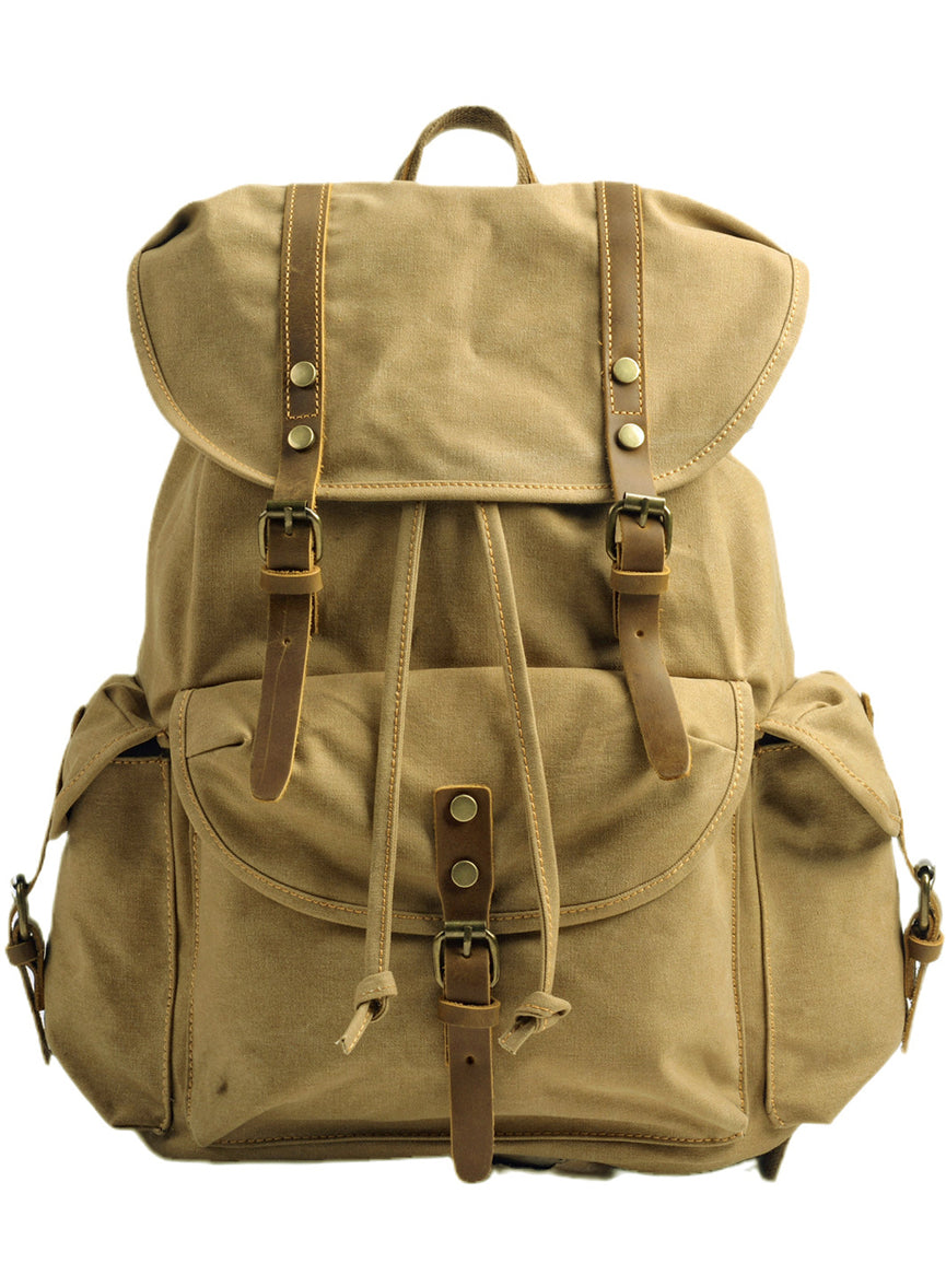 Military Canvas Backpack Students Drawstring Bookbag