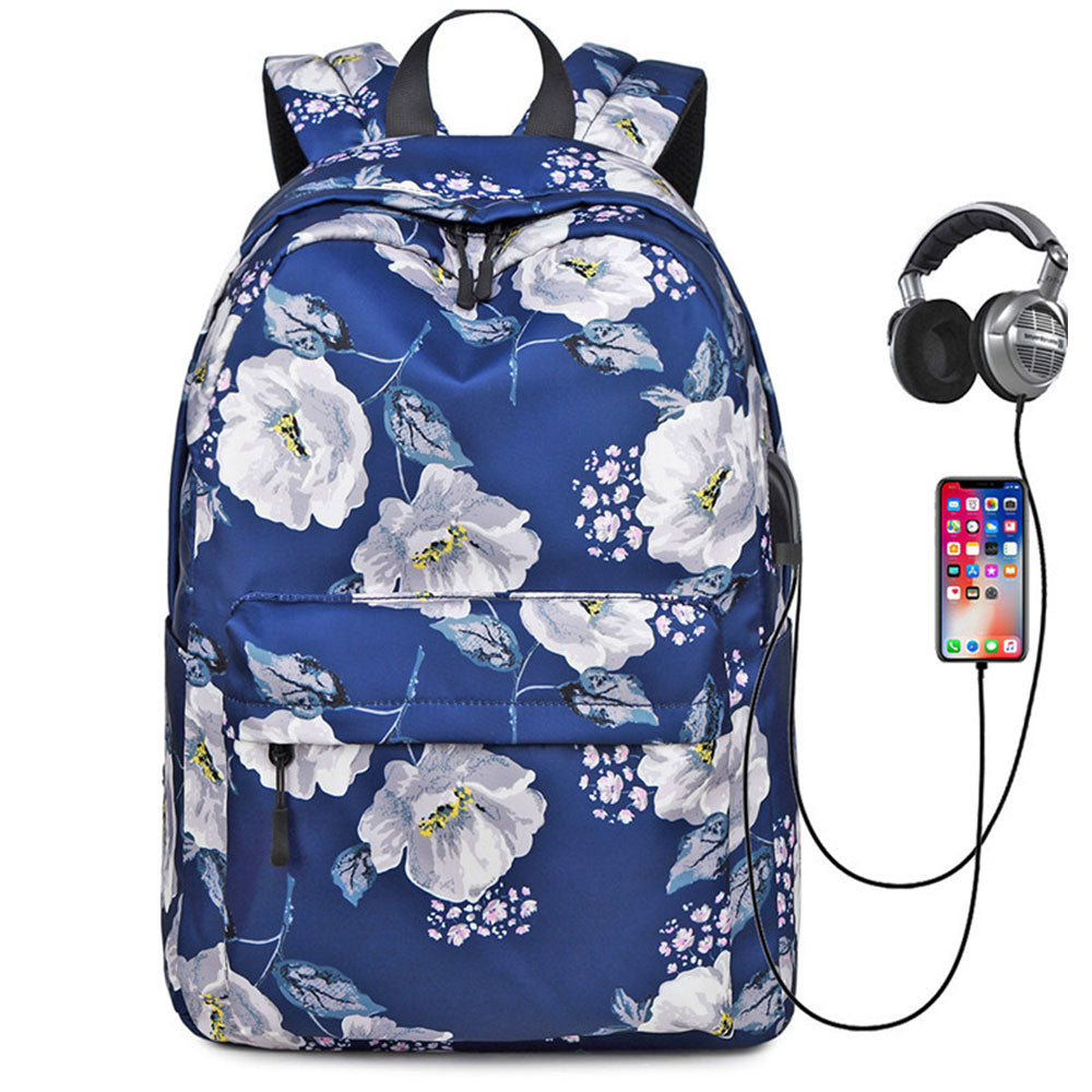 backpacks for travel for girls Floral Backpack with USB Charging Port Nylon Durable Outdoor Travel Ba