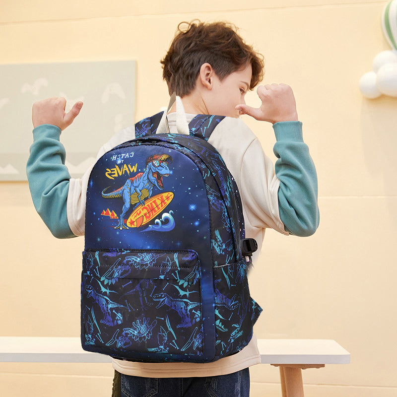 Kids Backpack With Lunch Box Dinosaur School Backpacks - Blue Purple Green Book Bags For Boys Girls With Lunchbox Grade 1-6th BookBag