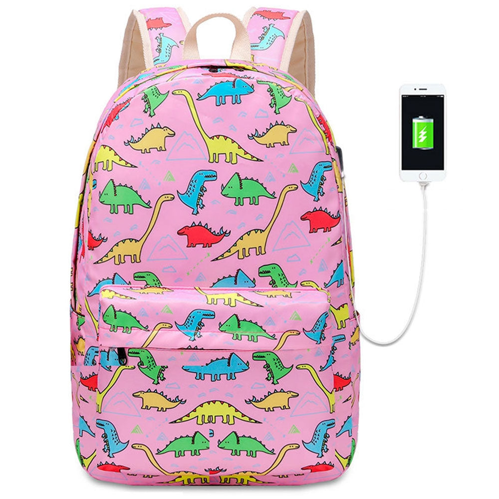 Kids Backpack With Lunch Box Dinosaur School Backpacks - Pink Black Green Book Bags For Boys Girls To School Essential 3 Pieces