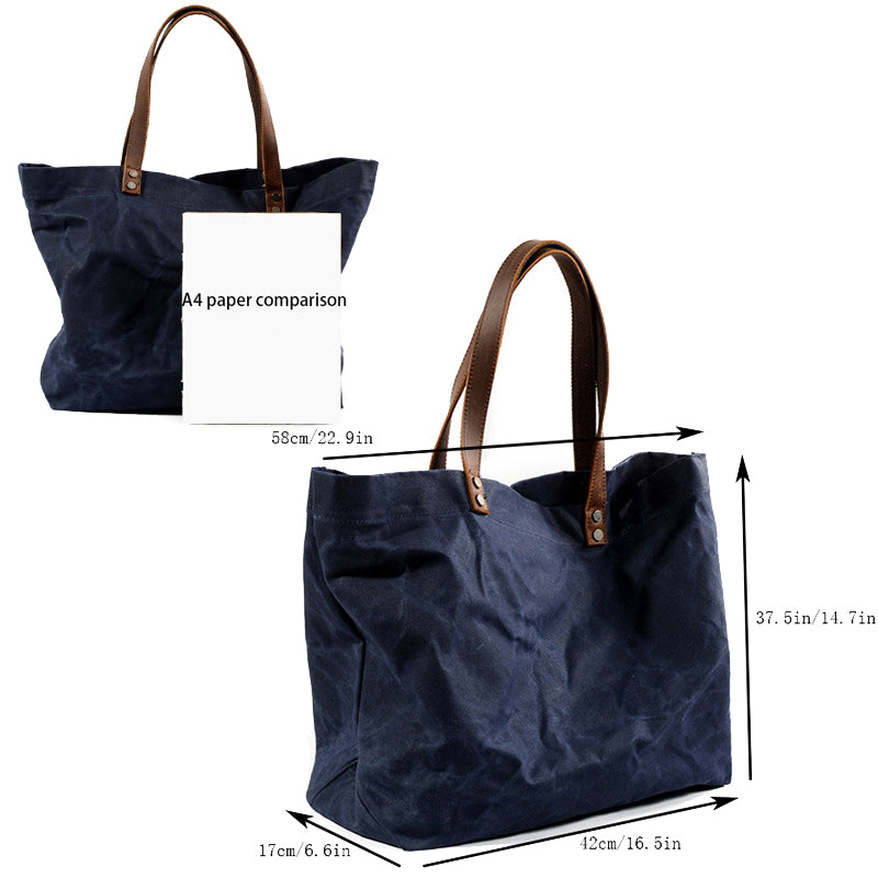 Waxed Canvas Travel Tote Bag Large Carryall Shoulder Bag