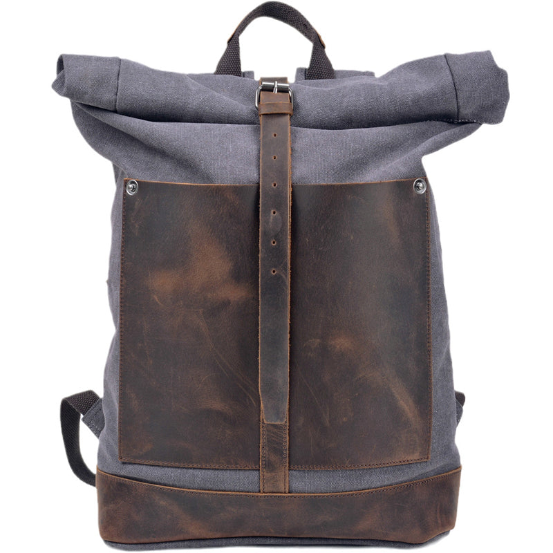 Vintage Waterproof Canvas Backpack Rucksack Roll Top Bag