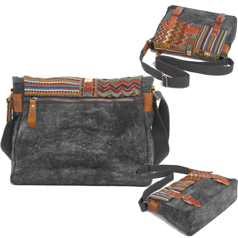 Bohemian Canvas Messenger Bag Crossbody Bag Patchwork Sling Bag