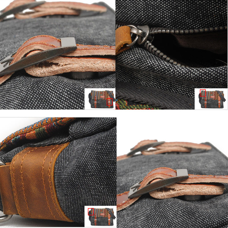 Bohemian Canvas Messenger Bag Crossbody Bag Patchwork Sling Bag