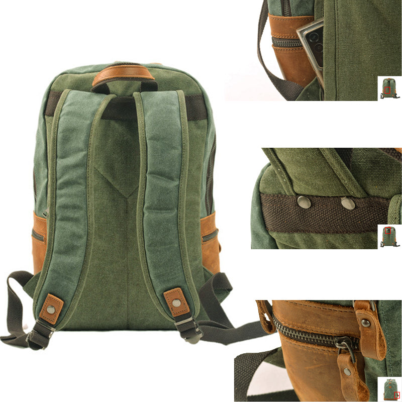 Waxed Canvas Ruckpack Retro School Backpack Waterproof Travel Bag