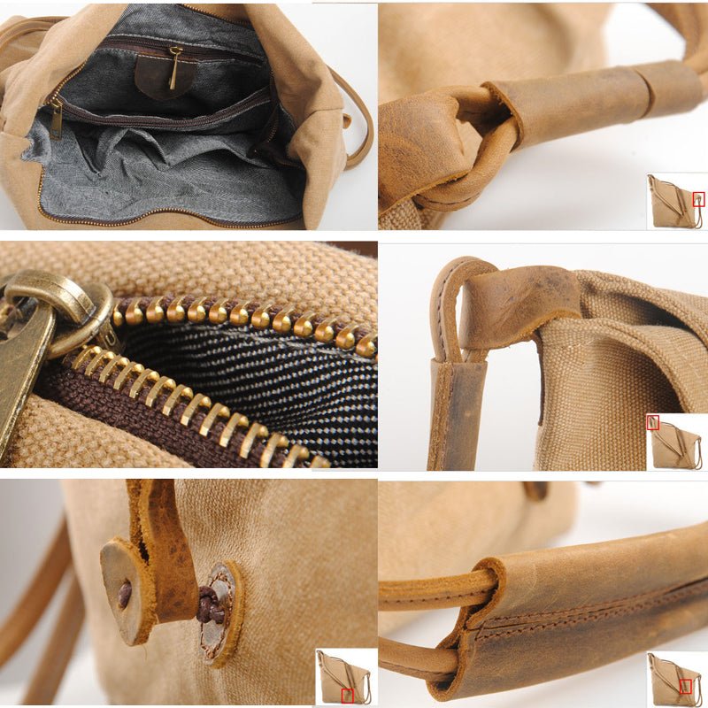 Canvas Crossbody Bag Retro Messenger Bag Bucket Shoulder Bag