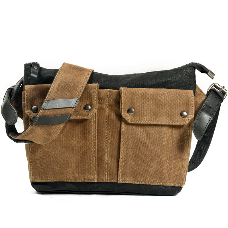 Canvas Crossbody Bag Colorblock Wax Canvas Messenger Bag