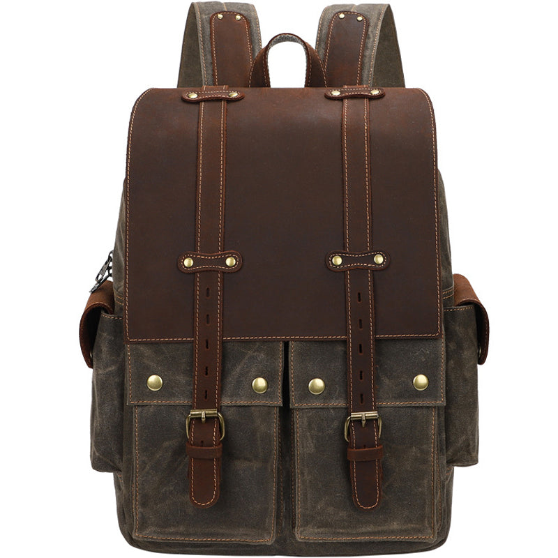 Portable Canvas Backpack Outdoor Travel Ruckpack For 15 inch Laptop