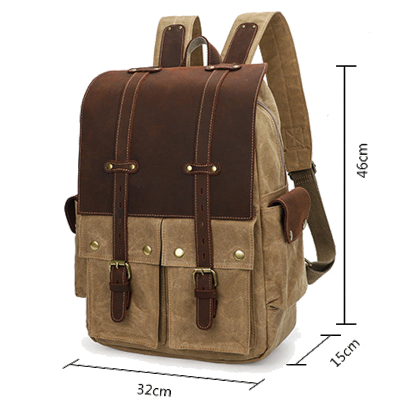 Portable Canvas Backpack Outdoor Travel Ruckpack For 15 inch Laptop