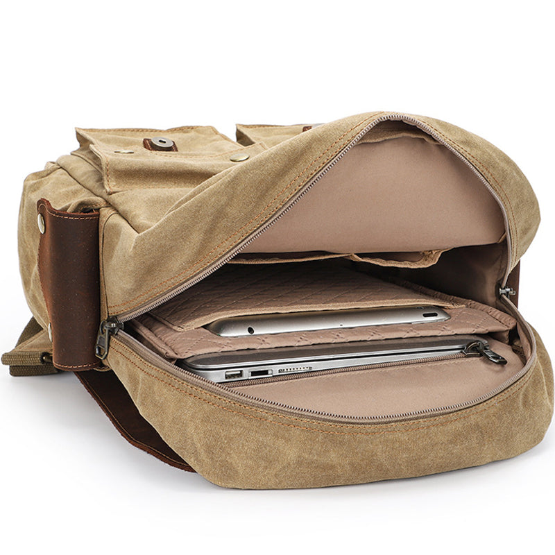 Portable Canvas Backpack Outdoor Travel Ruckpack For 15 inch Laptop