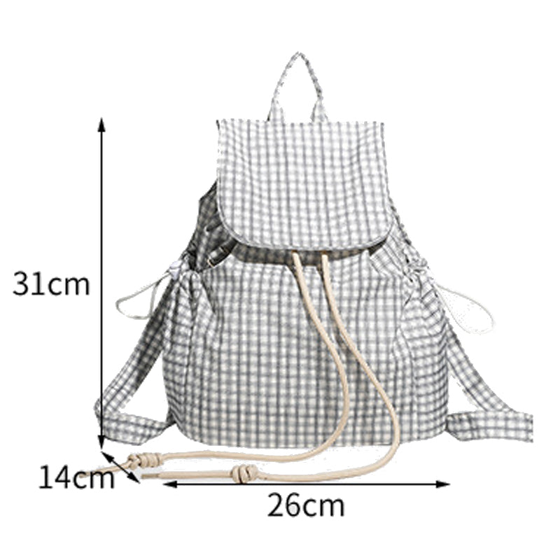 Black White Plaid Backpack Drawstring Bookbag