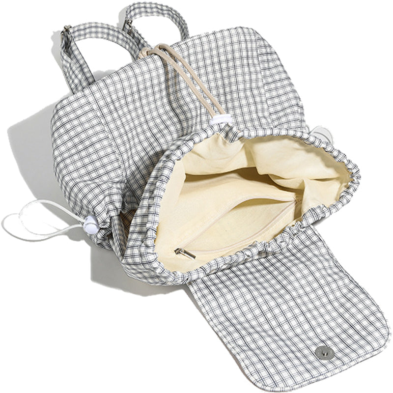Black White Plaid Backpack Drawstring Bookbag