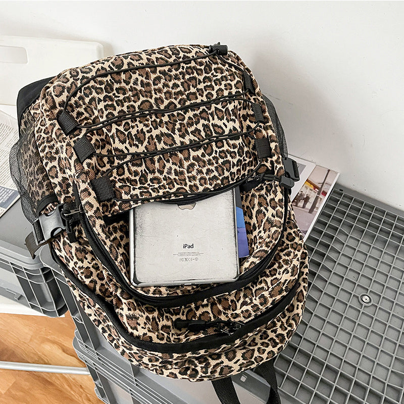 Retro Leopard Backpack For School Girls