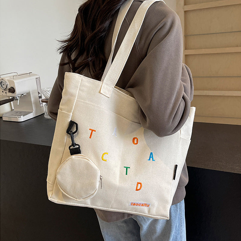 Cute Canvas Tote Bag with Mini Wallet