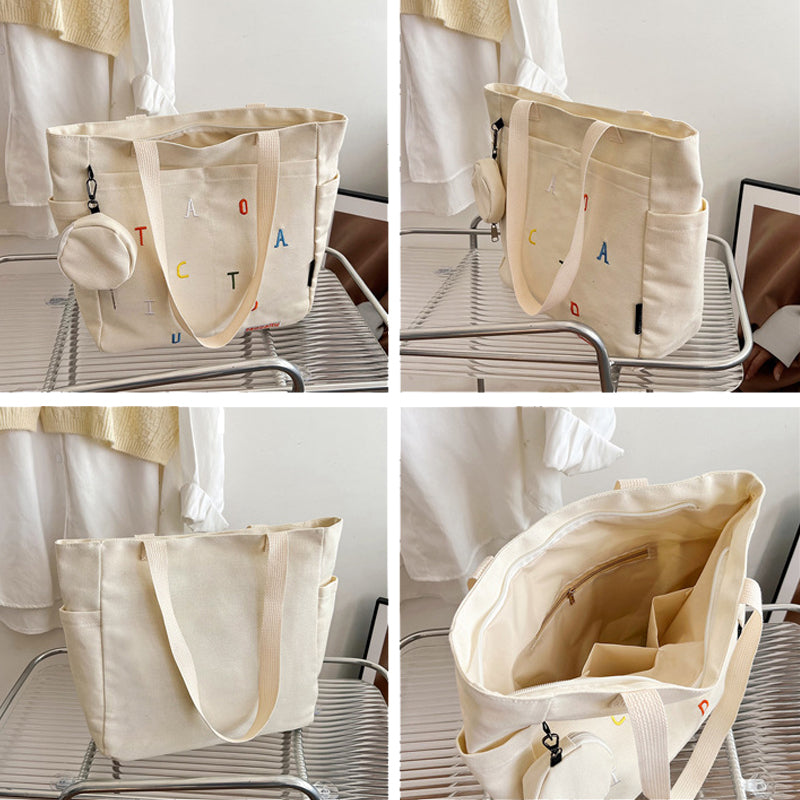 Cute Canvas Tote Bag with Mini Wallet