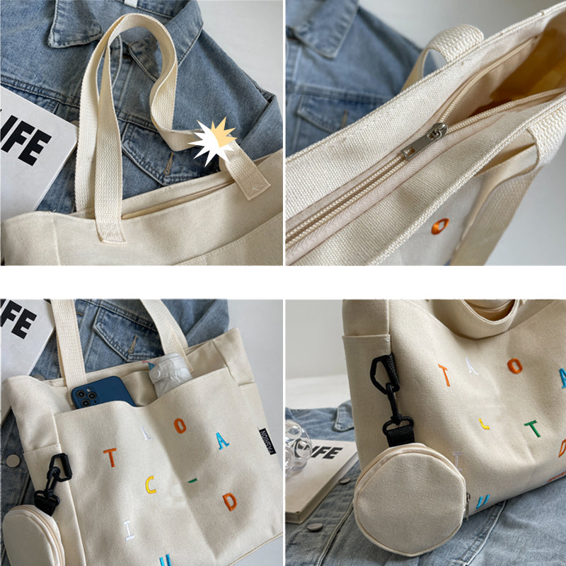 Cute Canvas Tote Bag with Mini Wallet