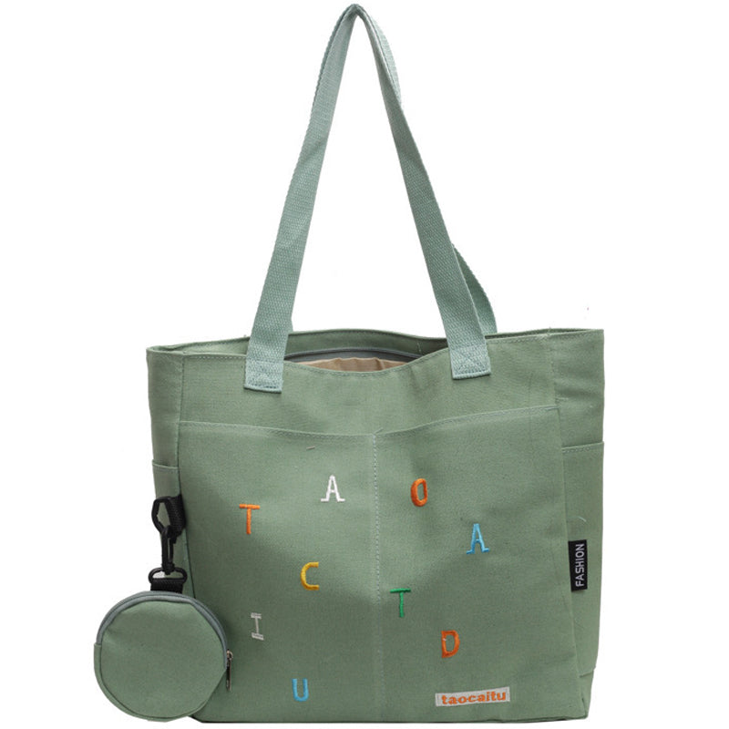 Cute Canvas Tote Bag with Mini Wallet