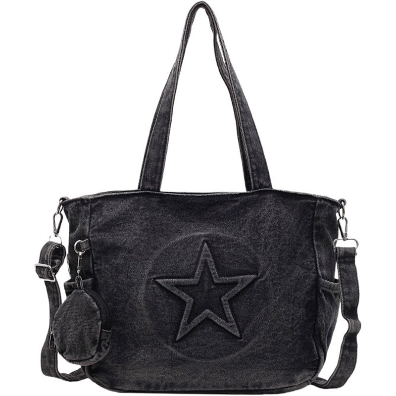 Tote Bag With Denim Five Star Distressed