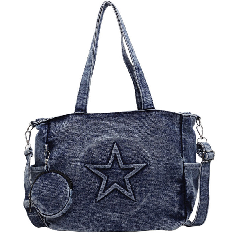Tote Bag With Denim Five Star Distressed