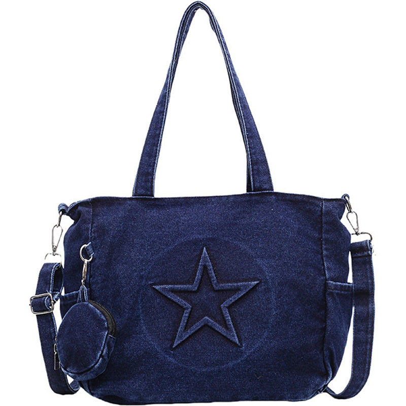 Tote Bag With Denim Five Star Distressed