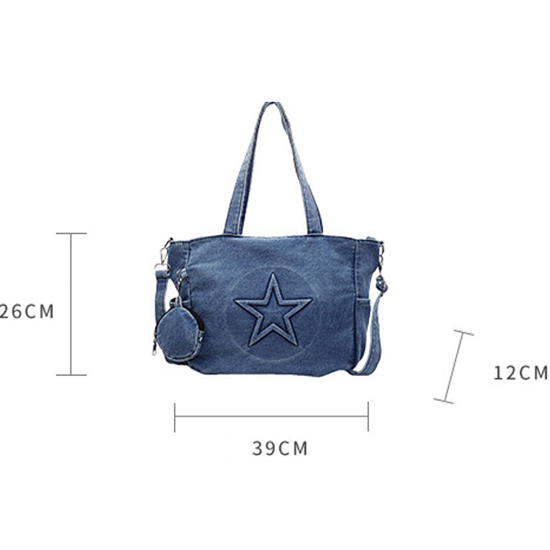 Tote Bag With Denim Five Star Distressed