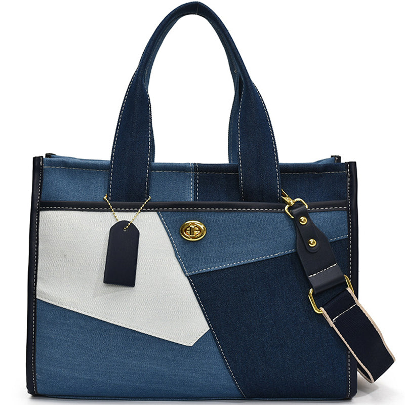 Contrast Color Panel Denim Bag