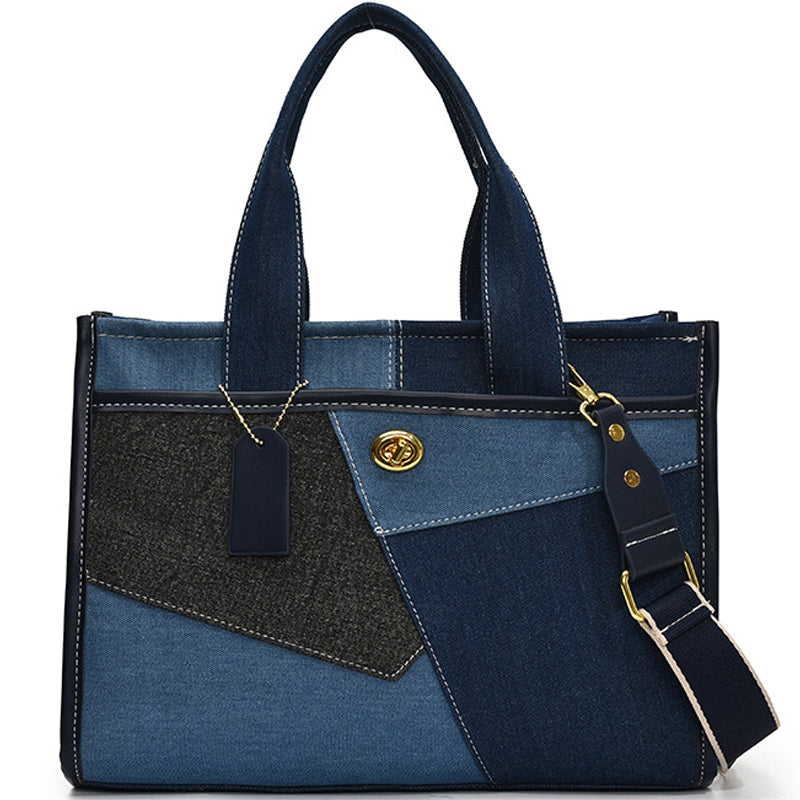 Contrast Color Panel Denim Bag