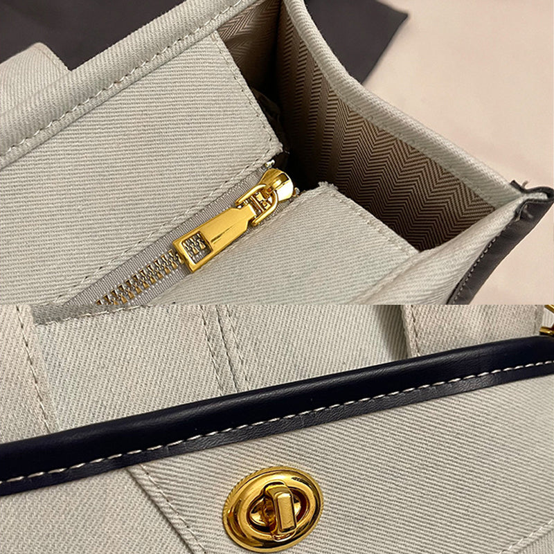 Contrast Color Panel Denim Bag