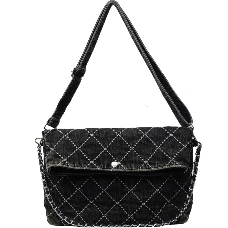 Diamond Quilted Denim Tote Bag