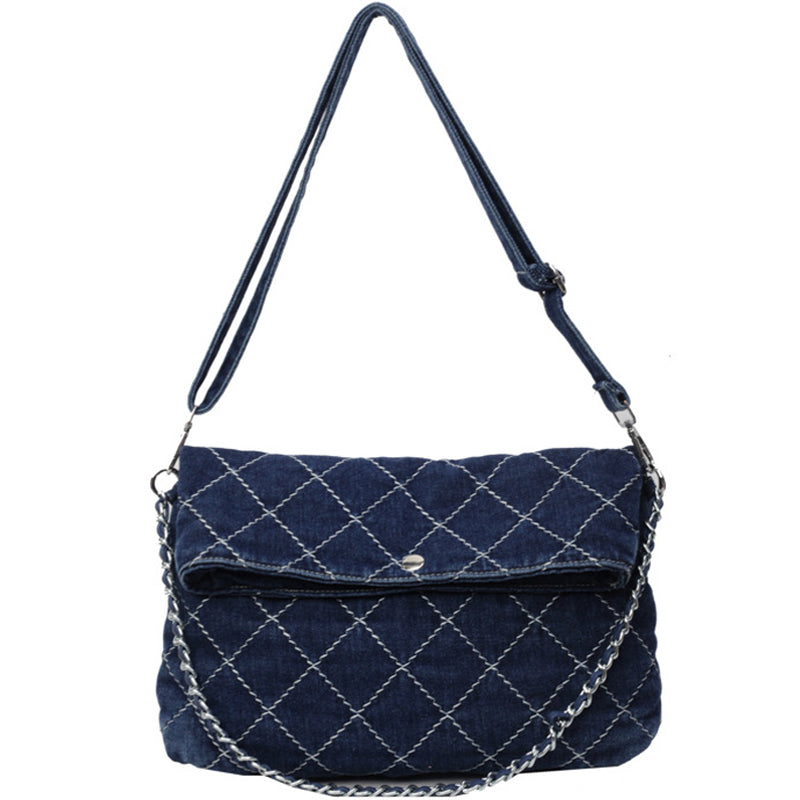 Diamond Quilted Denim Tote Bag