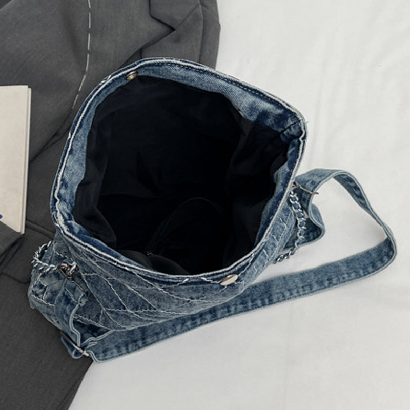 Diamond Quilted Denim Tote Bag