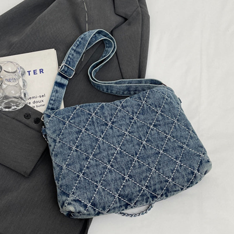 Diamond Quilted Denim Tote Bag