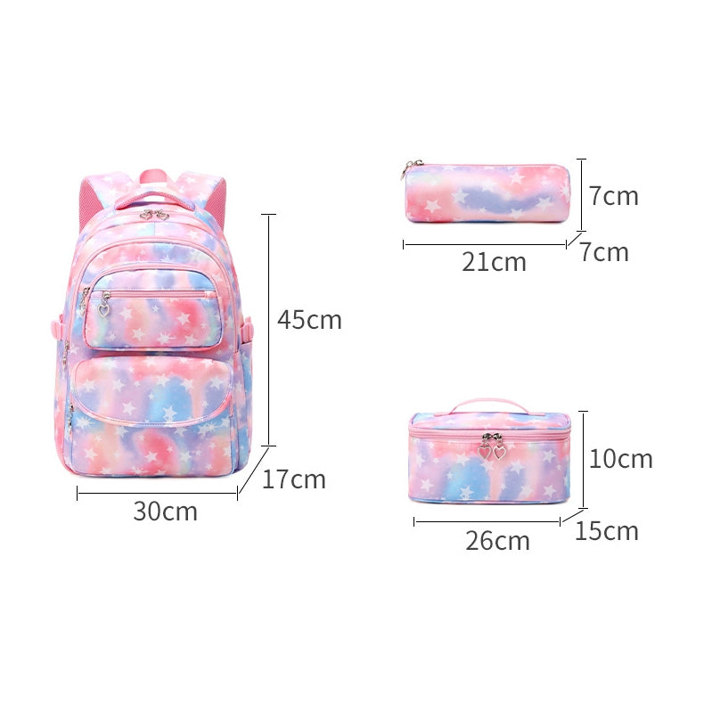 Kids Backpack With Lunch Box School Backpacks - Black Purple Pink Book Bags For Girls Star Large Capacity With Lunch Bag