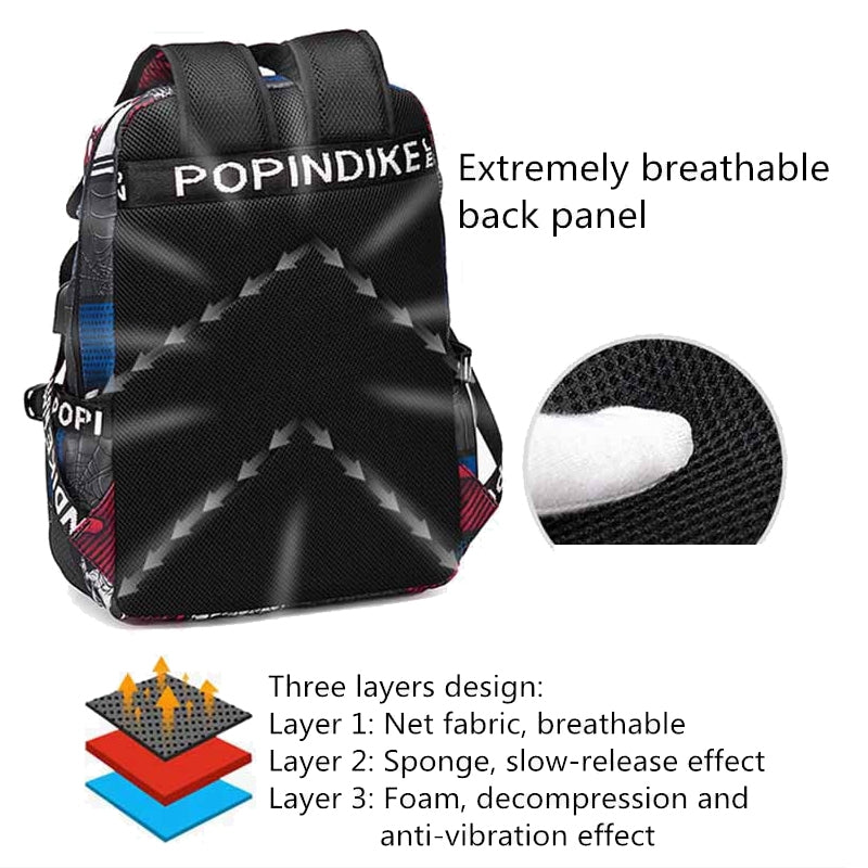 Kids USB Unique Shark Teeth School Backpacks Black Blue Red Book Bag