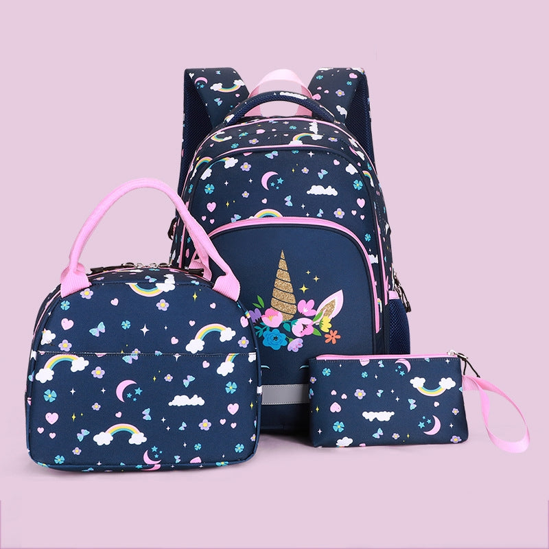 Kids Backpack With Lunch Box Unicorn Dinosaur School Backpacks - Black Blue Pink Book Bags For Girls 3pc Kids Book Bag Daypack Lightweight School Backpack Set With Lunch Bag