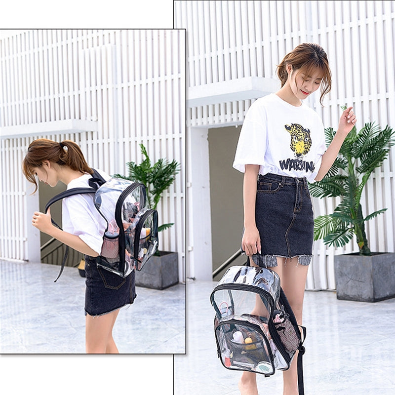 Kids Clear School Backpacks - Black Pink Grey Book Bags For Boys Girls Waterproof See Through Casual Rucksack Bookbag