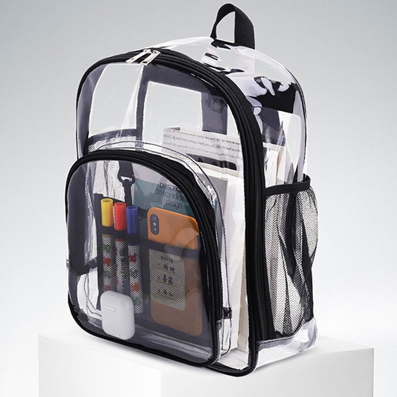 Kids Clear School Backpacks - Black Pink Grey Book Bags For Boys Girls Waterproof See Through Casual Rucksack Bookbag