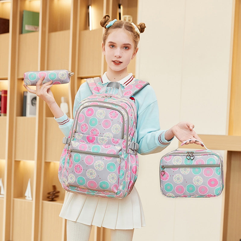 Kids Backpack With Lunch Box School Backpacks - Black Purple Book Bags For Girls Cute Backpack Set With Lunch Bag 1-6 Grade School Bookbag