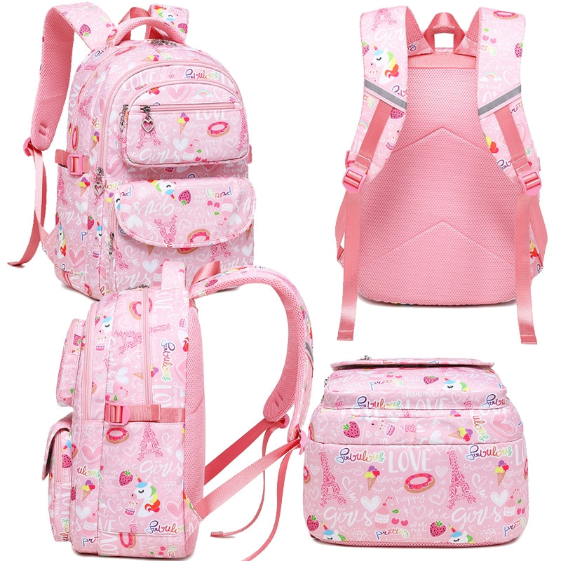 Kids Backpack With Lunch Box School Backpacks - Pink Book Bags For Girls Kawaii Cartoon For 1-6 Grade School With Lunch Bag
