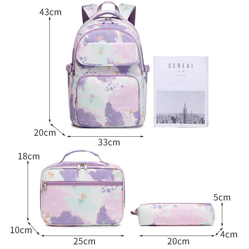 Kids Backpack With Lunch Box School Backpacks - Black Pink Purple Book Bags For Girls Marble Backpack Set For Teen Backpacks & Lunch Box BookBag