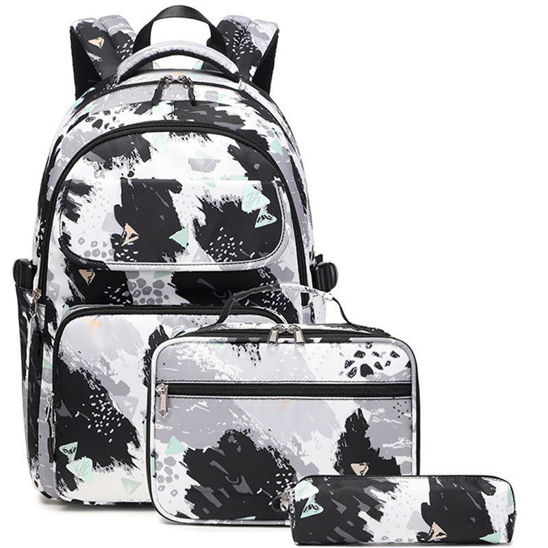 Kids Backpack With Lunch Box School Backpacks - Black Pink Purple Book Bags For Girls Marble Backpack Set For Teen Backpacks & Lunch Box BookBag