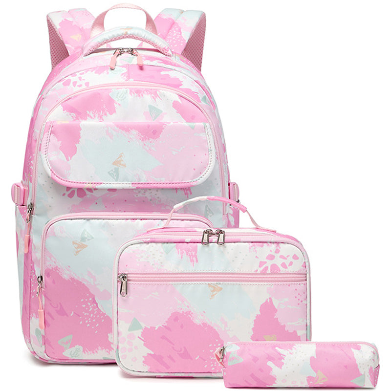 Kids Backpack With Lunch Box School Backpacks - Black Pink Purple Book Bags For Girls Marble Backpack Set For Teen Backpacks & Lunch Box BookBag