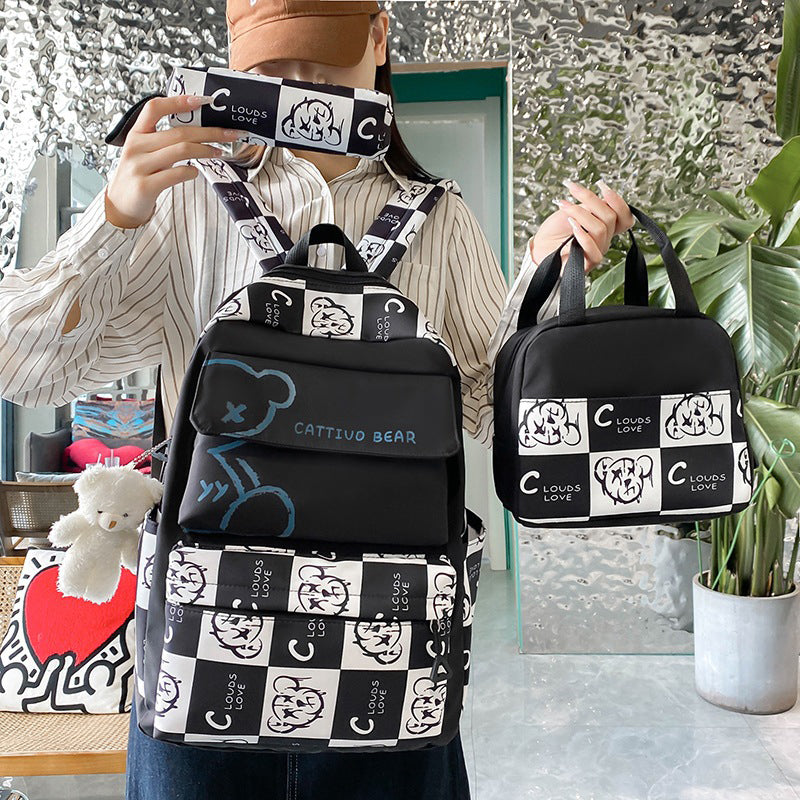 Kids Backpack With Lunch Box School Backpacks - Black Blue Pink Book Bags For Girls 3pcs Bag Set Bear Lunch Bag Stationery BookBag