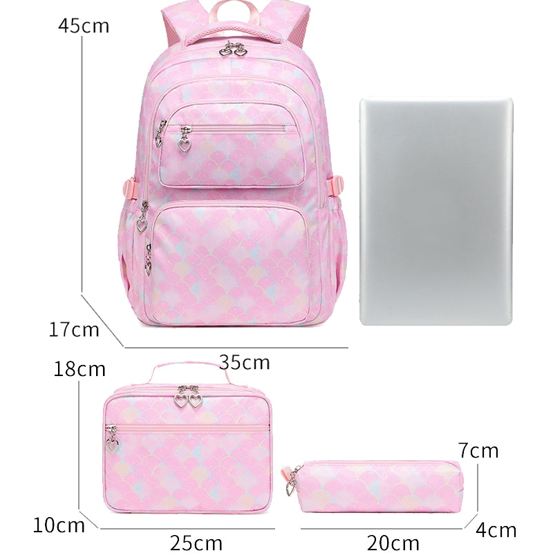 Kids Backpack With Lunch Box School Backpacks - Black Blue Pink Book Bags For Girls Ergonomic Backpacks Kit Durable School Bag Set BookBag