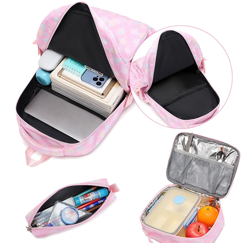 Kids Backpack With Lunch Box School Backpacks - Black Blue Pink Book Bags For Girls Ergonomic Backpacks Kit Durable School Bag Set BookBag