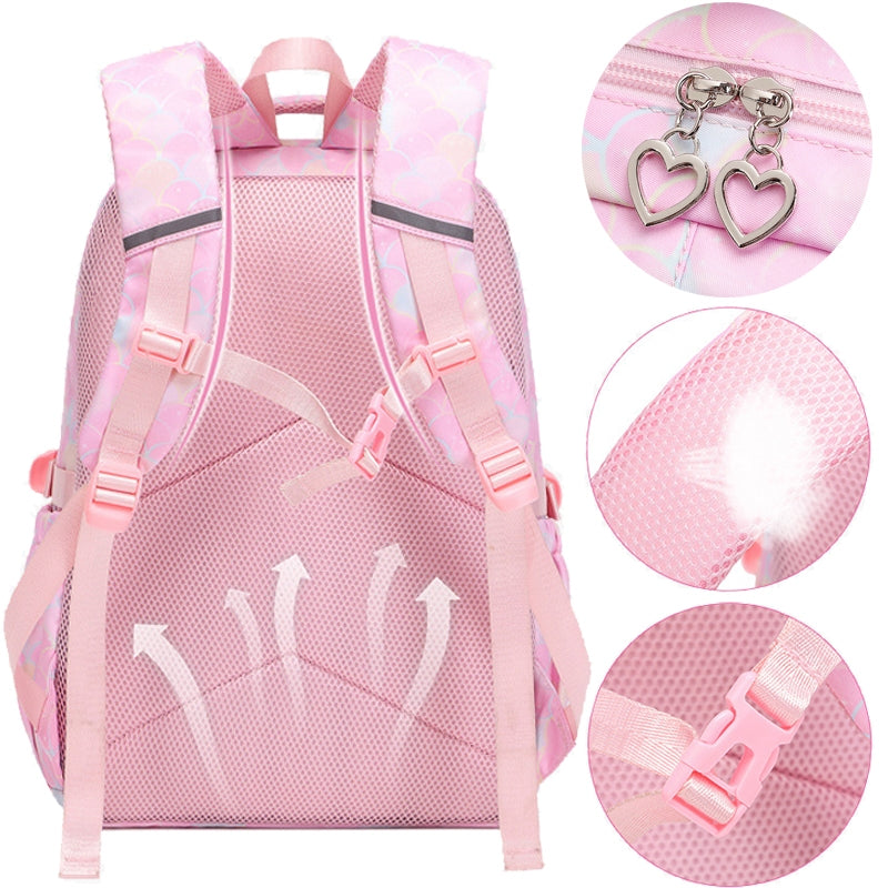 Kids Backpack With Lunch Box School Backpacks - Black Blue Pink Book Bags For Girls Ergonomic Backpacks Kit Durable School Bag Set BookBag