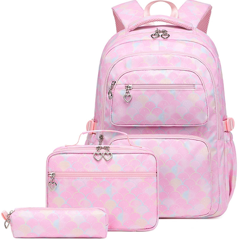 Kids Backpack With Lunch Box School Backpacks - Black Blue Pink Book Bags For Girls Ergonomic Backpacks Kit Durable School Bag Set BookBag