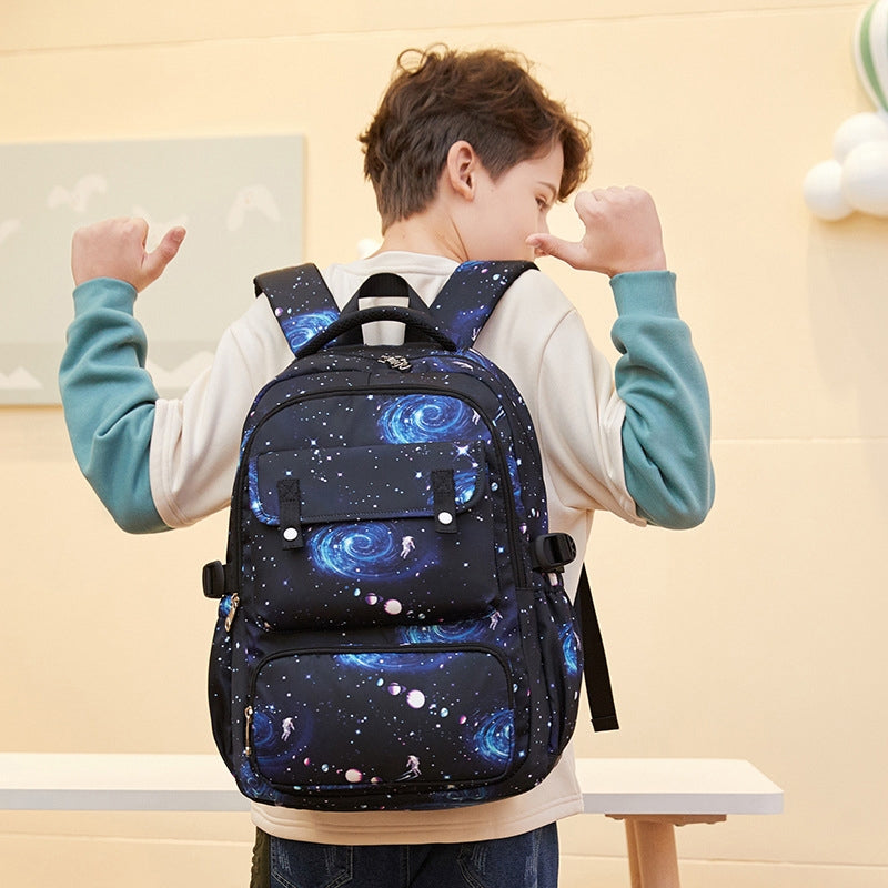 Kids Backpack With Lunch Box School Backpacks - Black Blue Book Bags For Boys Starry Printed Backpack Set Bags Kit BookBag