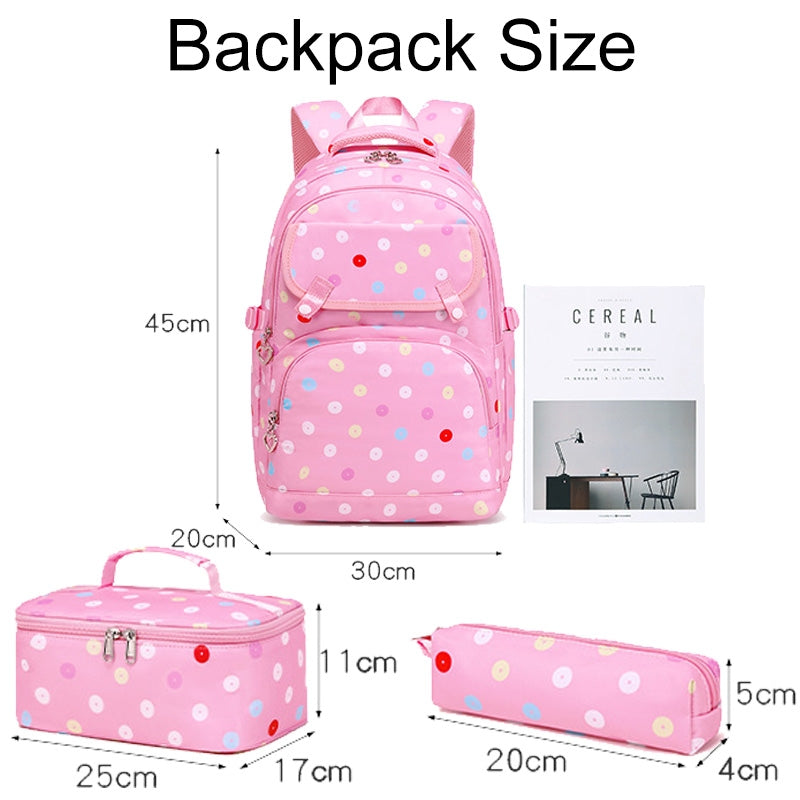 Kids Backpack With Lunch Box School Backpacks - Black Purple Pink Book Bags For Boys Girls Polka Dot Multifunction